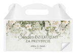 Naklejki na pudełka na ciasto weselne zielone białe kwiaty