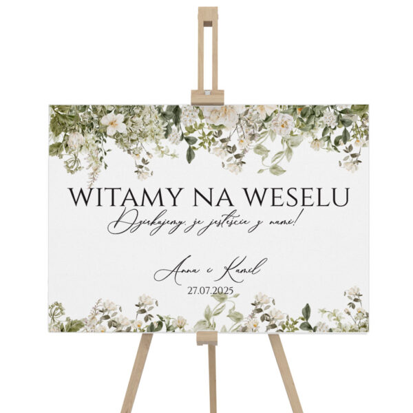 Tablica powitalna białe zielone kwiaty